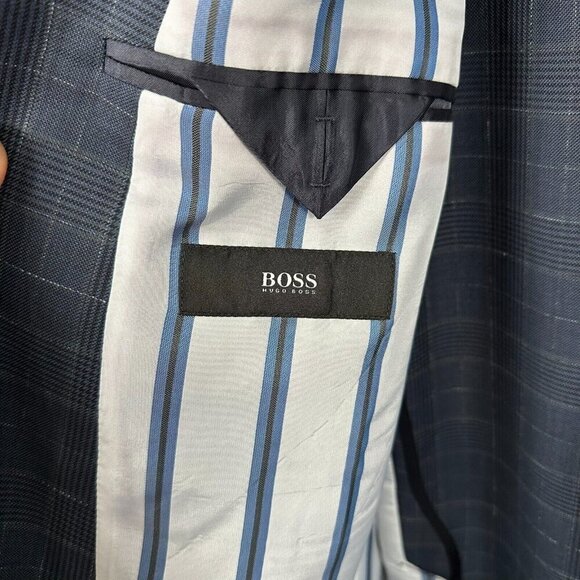 Hugo Boss The James Wool Blazer Jacket Size 44L Blue Plaid Career Business - Picture 6 of 11